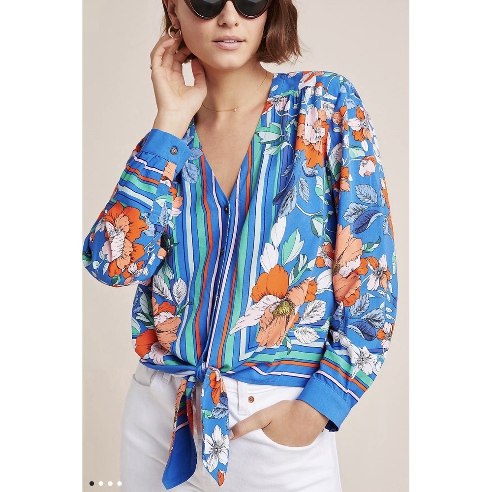 Anthropologie Maeve Size-10 Womens Blouse Elan Scarf Printed ‎ Floral